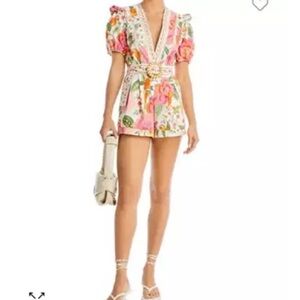 FARM Rio Macaw Bloom Floral Pink and Green cotton Romper